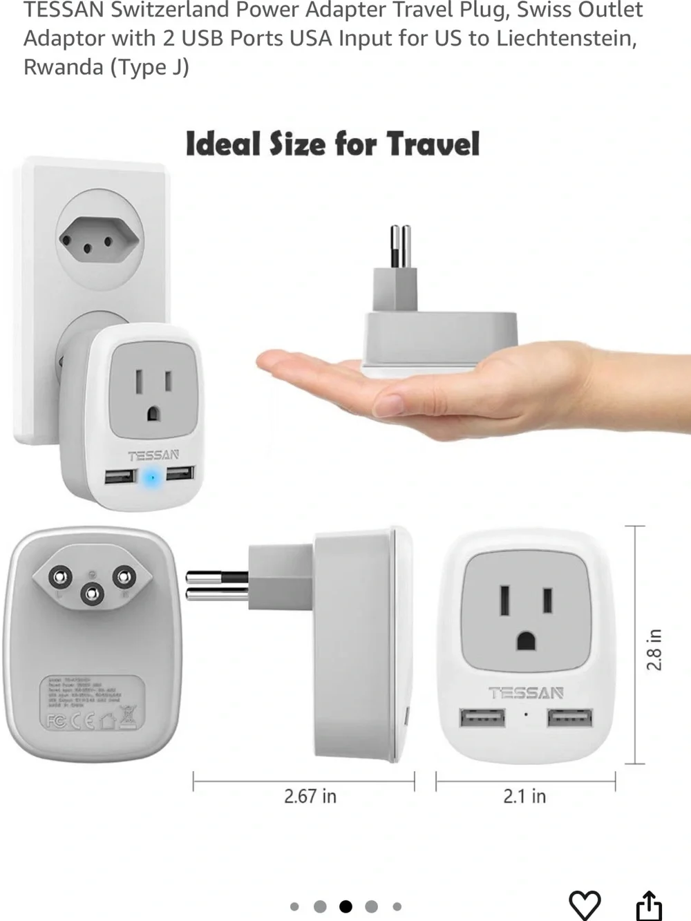 Tessan NEW White USB Wall Charger Adapter with US Outlet and USB Ports.